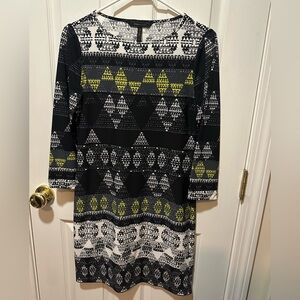 BCBGMaxAzria Black and Yellow Long Sleeve Dress